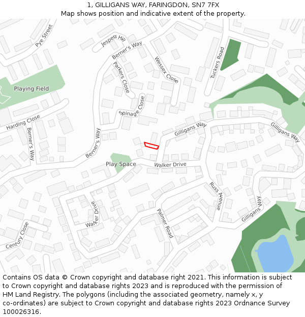 1, GILLIGANS WAY, FARINGDON, SN7 7FX: Location map and indicative extent of plot