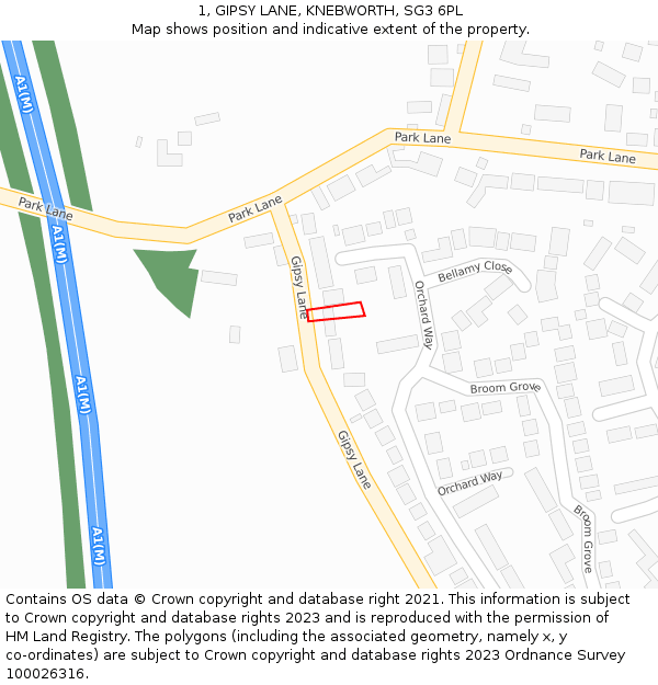 1, GIPSY LANE, KNEBWORTH, SG3 6PL: Location map and indicative extent of plot