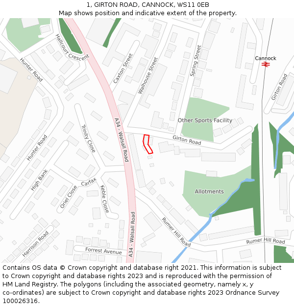 1, GIRTON ROAD, CANNOCK, WS11 0EB: Location map and indicative extent of plot