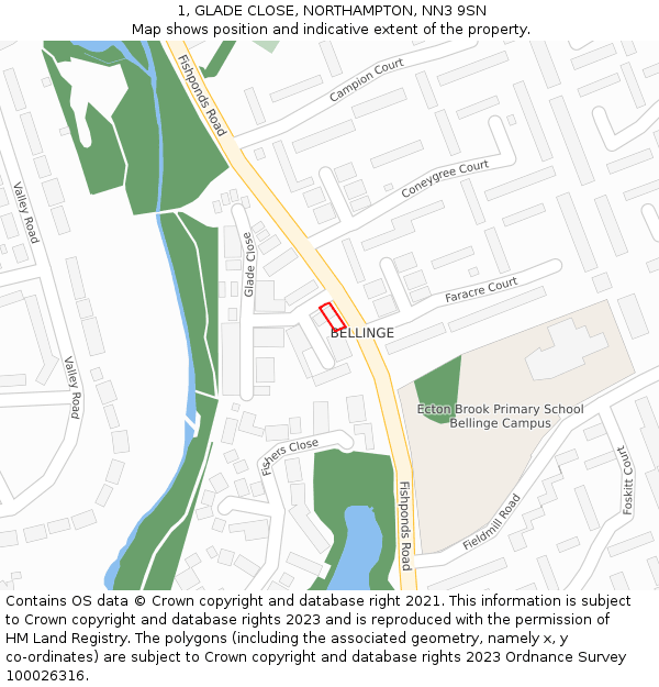 1, GLADE CLOSE, NORTHAMPTON, NN3 9SN: Location map and indicative extent of plot