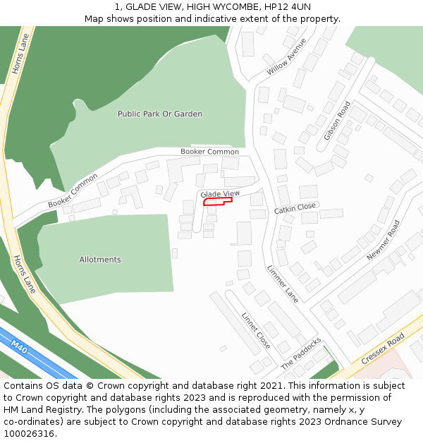 1, GLADE VIEW, HIGH WYCOMBE, HP12 4UN: Location map and indicative extent of plot