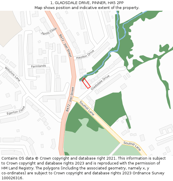 1, GLADSDALE DRIVE, PINNER, HA5 2PP: Location map and indicative extent of plot