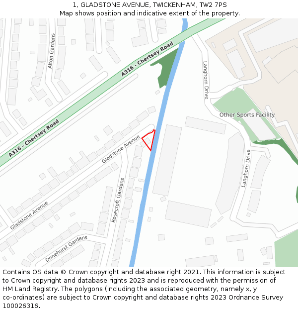 1, GLADSTONE AVENUE, TWICKENHAM, TW2 7PS: Location map and indicative extent of plot