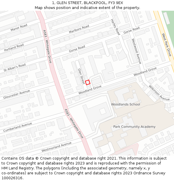 1, GLEN STREET, BLACKPOOL, FY3 9EX: Location map and indicative extent of plot