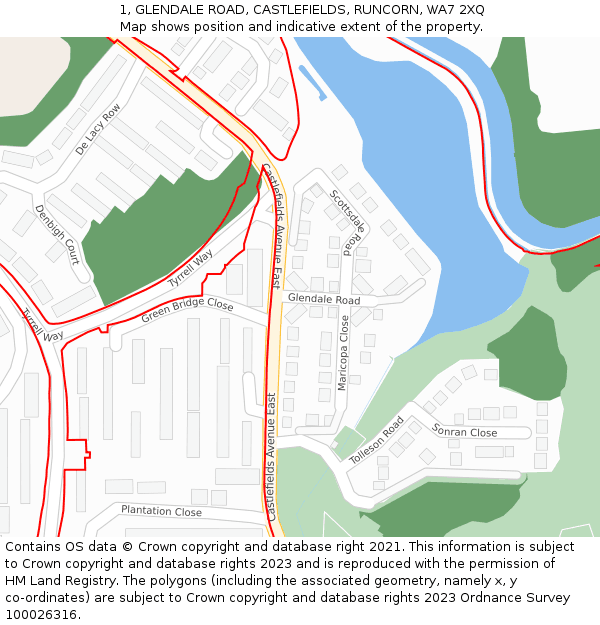 1, GLENDALE ROAD, CASTLEFIELDS, RUNCORN, WA7 2XQ: Location map and indicative extent of plot