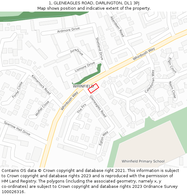 1, GLENEAGLES ROAD, DARLINGTON, DL1 3PJ: Location map and indicative extent of plot