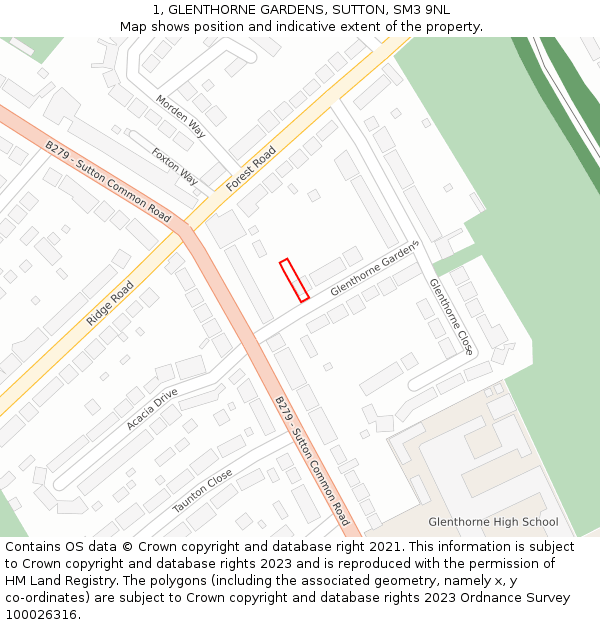 1, GLENTHORNE GARDENS, SUTTON, SM3 9NL: Location map and indicative extent of plot