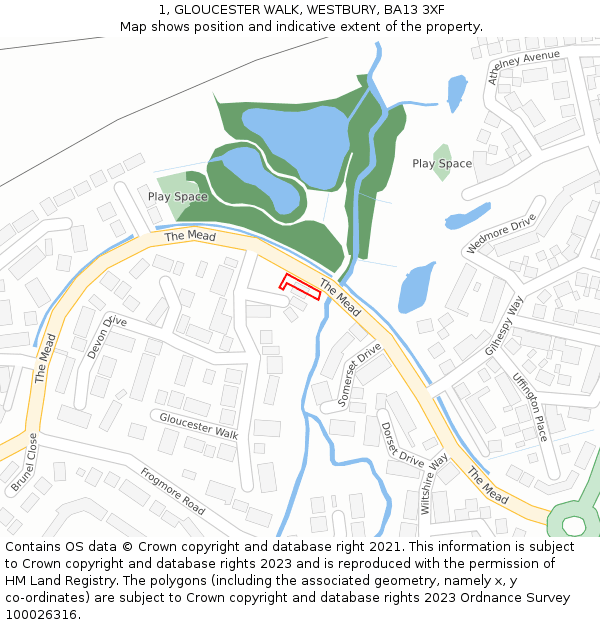 1, GLOUCESTER WALK, WESTBURY, BA13 3XF: Location map and indicative extent of plot