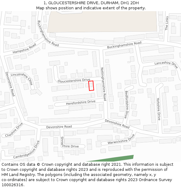 1, GLOUCESTERSHIRE DRIVE, DURHAM, DH1 2DH: Location map and indicative extent of plot