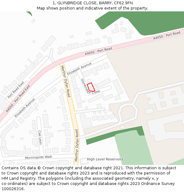 1, GLYNBRIDGE CLOSE, BARRY, CF62 9FN: Location map and indicative extent of plot