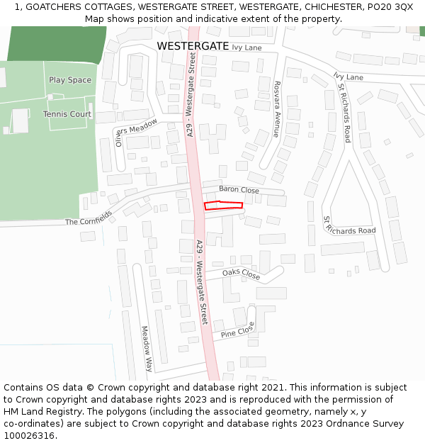 1, GOATCHERS COTTAGES, WESTERGATE STREET, WESTERGATE, CHICHESTER, PO20 3QX: Location map and indicative extent of plot