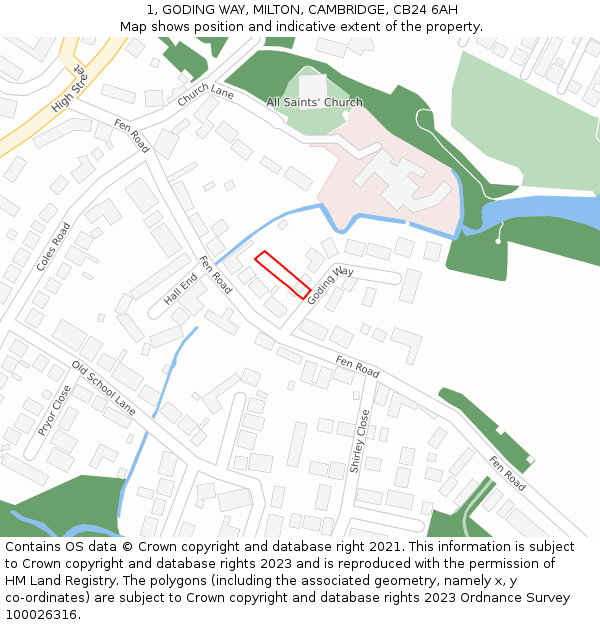 1, GODING WAY, MILTON, CAMBRIDGE, CB24 6AH: Location map and indicative extent of plot