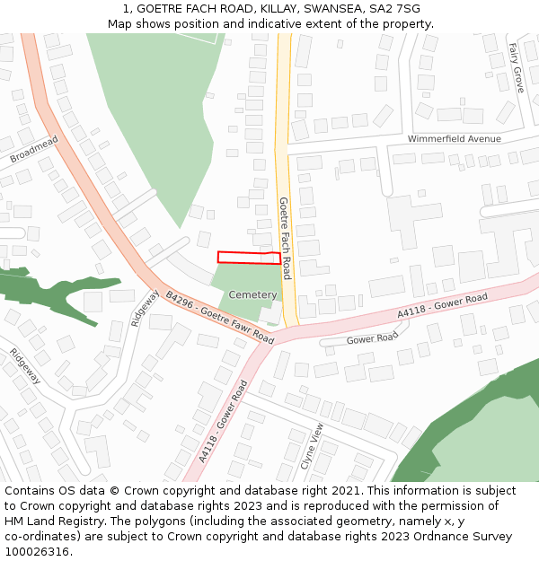 1, GOETRE FACH ROAD, KILLAY, SWANSEA, SA2 7SG: Location map and indicative extent of plot