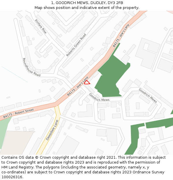 1, GOODRICH MEWS, DUDLEY, DY3 2FB: Location map and indicative extent of plot