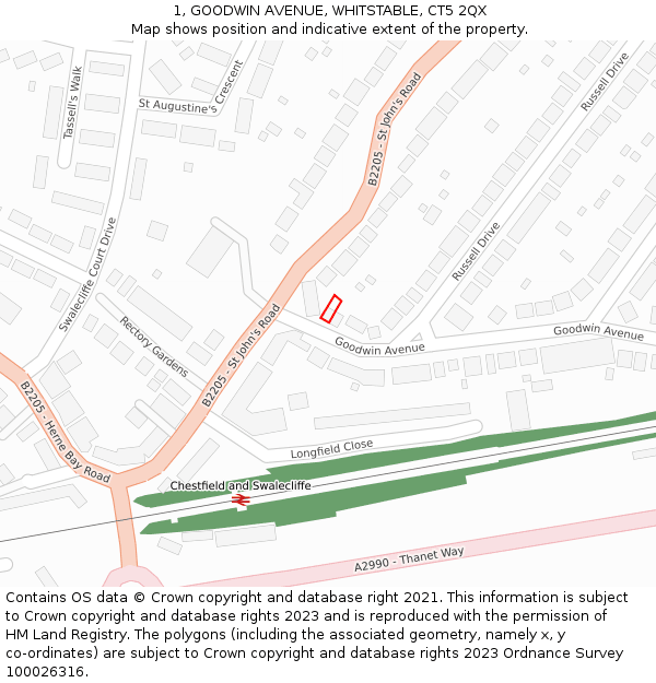 1, GOODWIN AVENUE, WHITSTABLE, CT5 2QX: Location map and indicative extent of plot