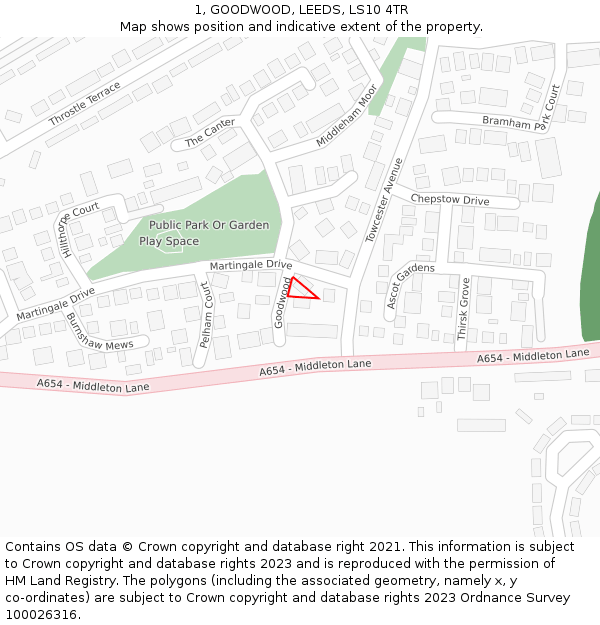 1, GOODWOOD, LEEDS, LS10 4TR: Location map and indicative extent of plot