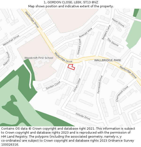 1, GORDON CLOSE, LEEK, ST13 8NZ: Location map and indicative extent of plot