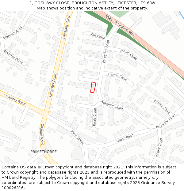 1, GOSHAWK CLOSE, BROUGHTON ASTLEY, LEICESTER, LE9 6RW: Location map and indicative extent of plot