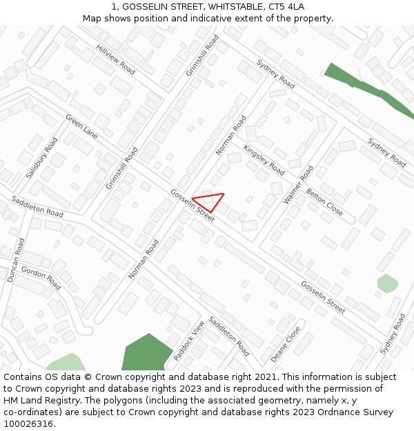 1, GOSSELIN STREET, WHITSTABLE, CT5 4LA: Location map and indicative extent of plot