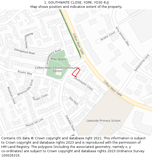 1, GOUTHWAITE CLOSE, YORK, YO30 4UJ: Location map and indicative extent of plot