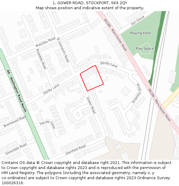 1, GOWER ROAD, STOCKPORT, SK4 2QY: Location map and indicative extent of plot