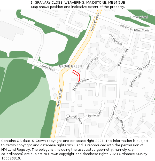 1, GRANARY CLOSE, WEAVERING, MAIDSTONE, ME14 5UB: Location map and indicative extent of plot