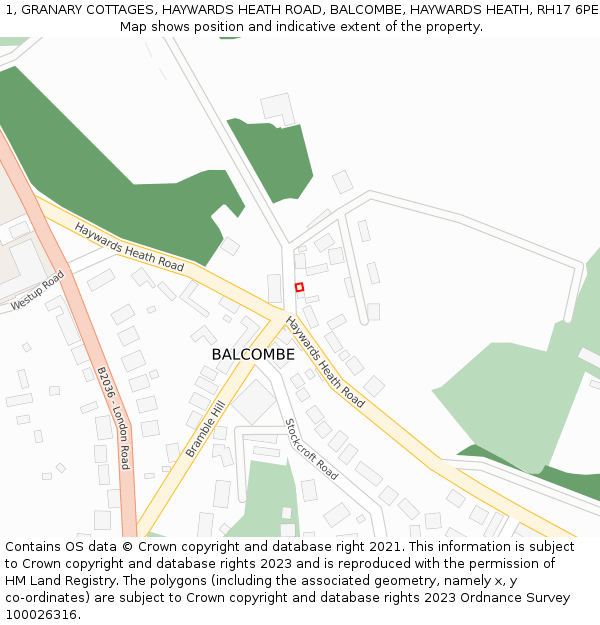 1, GRANARY COTTAGES, HAYWARDS HEATH ROAD, BALCOMBE, HAYWARDS HEATH, RH17 6PE: Location map and indicative extent of plot