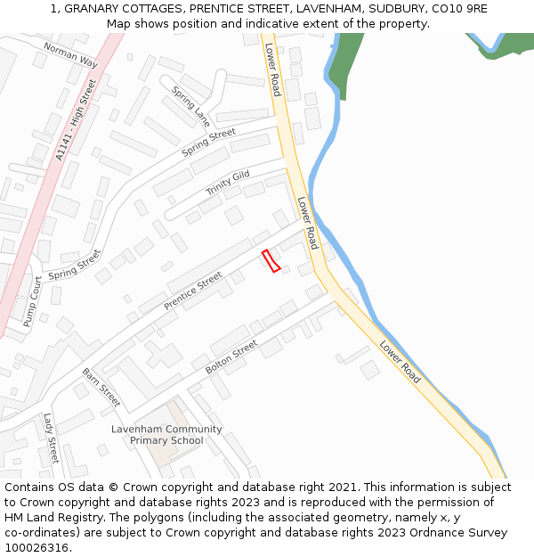 1, GRANARY COTTAGES, PRENTICE STREET, LAVENHAM, SUDBURY, CO10 9RE: Location map and indicative extent of plot