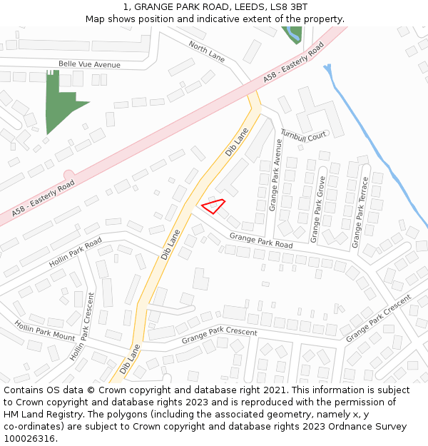 1, GRANGE PARK ROAD, LEEDS, LS8 3BT: Location map and indicative extent of plot