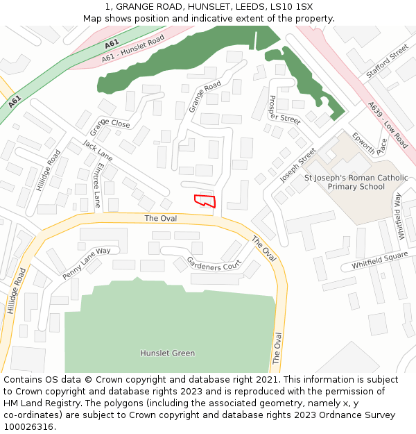 1, GRANGE ROAD, HUNSLET, LEEDS, LS10 1SX: Location map and indicative extent of plot