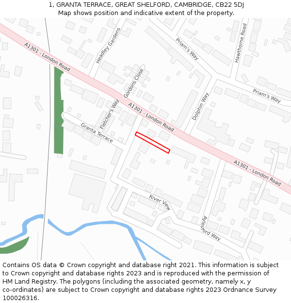 1, GRANTA TERRACE, GREAT SHELFORD, CAMBRIDGE, CB22 5DJ: Location map and indicative extent of plot