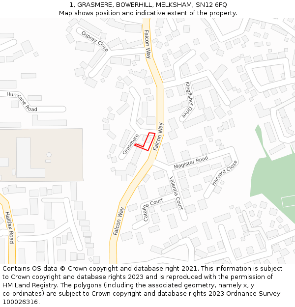 1, GRASMERE, BOWERHILL, MELKSHAM, SN12 6FQ: Location map and indicative extent of plot