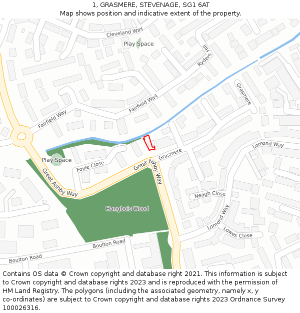 1, GRASMERE, STEVENAGE, SG1 6AT: Location map and indicative extent of plot