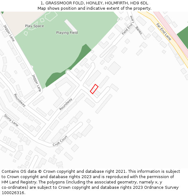 1, GRASSMOOR FOLD, HONLEY, HOLMFIRTH, HD9 6DL: Location map and indicative extent of plot