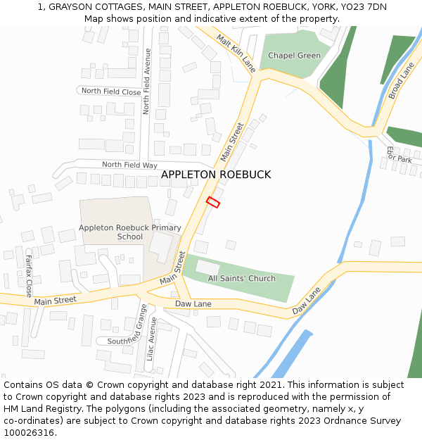 1, GRAYSON COTTAGES, MAIN STREET, APPLETON ROEBUCK, YORK, YO23 7DN: Location map and indicative extent of plot