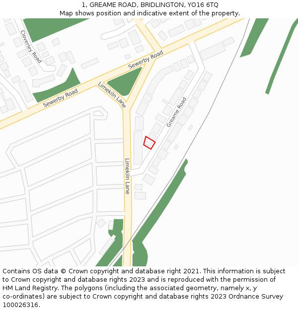 1, GREAME ROAD, BRIDLINGTON, YO16 6TQ: Location map and indicative extent of plot