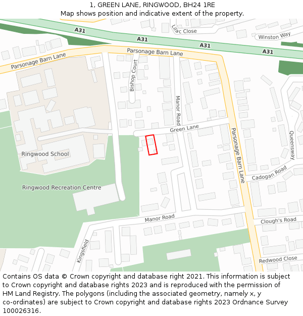 1, GREEN LANE, RINGWOOD, BH24 1RE: Location map and indicative extent of plot