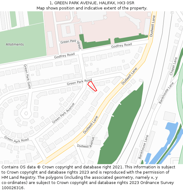 1, GREEN PARK AVENUE, HALIFAX, HX3 0SR: Location map and indicative extent of plot