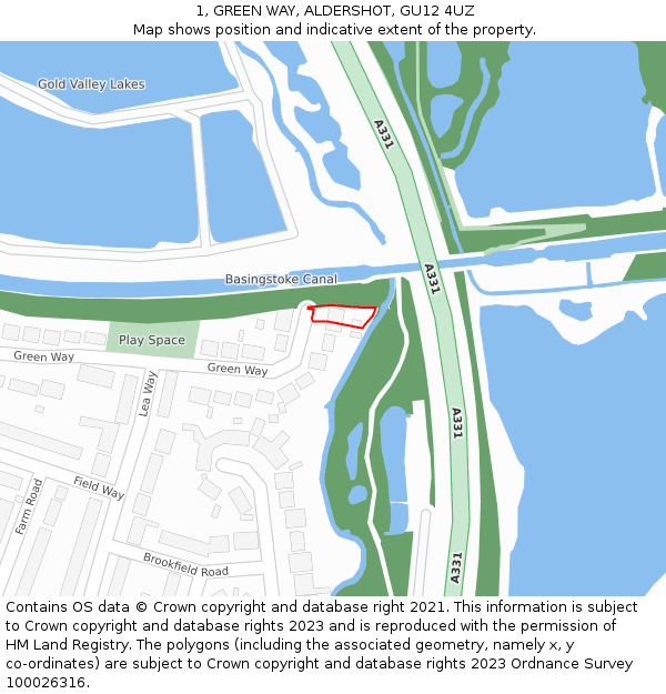 1, GREEN WAY, ALDERSHOT, GU12 4UZ: Location map and indicative extent of plot