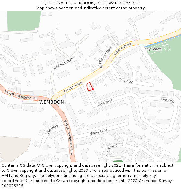 1, GREENACRE, WEMBDON, BRIDGWATER, TA6 7RD: Location map and indicative extent of plot