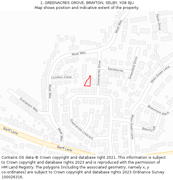 1, GREENACRES GROVE, BRAYTON, SELBY, YO8 9JU: Location map and indicative extent of plot