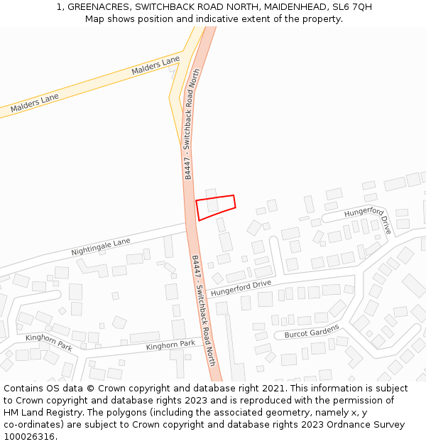 1, GREENACRES, SWITCHBACK ROAD NORTH, MAIDENHEAD, SL6 7QH: Location map and indicative extent of plot