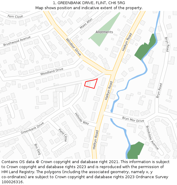 1, GREENBANK DRIVE, FLINT, CH6 5RG: Location map and indicative extent of plot