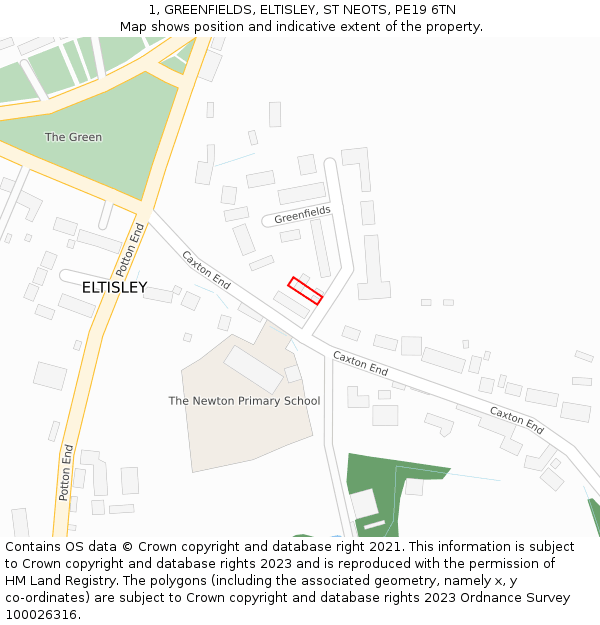 1, GREENFIELDS, ELTISLEY, ST NEOTS, PE19 6TN: Location map and indicative extent of plot