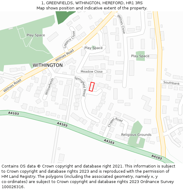 1, GREENFIELDS, WITHINGTON, HEREFORD, HR1 3RS: Location map and indicative extent of plot