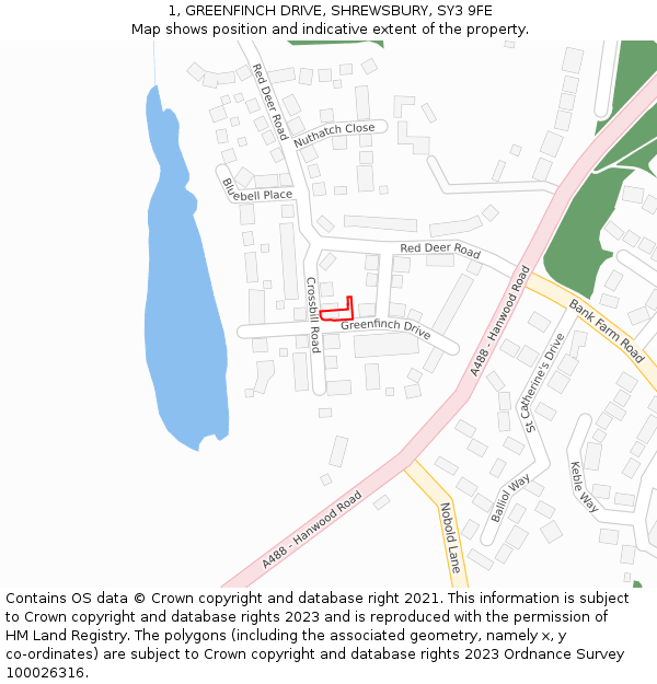 1, GREENFINCH DRIVE, SHREWSBURY, SY3 9FE: Location map and indicative extent of plot