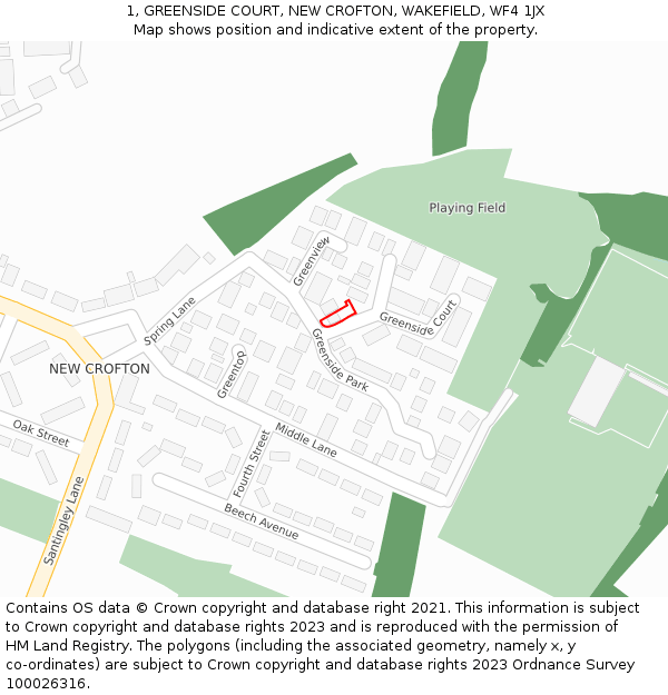 1, GREENSIDE COURT, NEW CROFTON, WAKEFIELD, WF4 1JX: Location map and indicative extent of plot