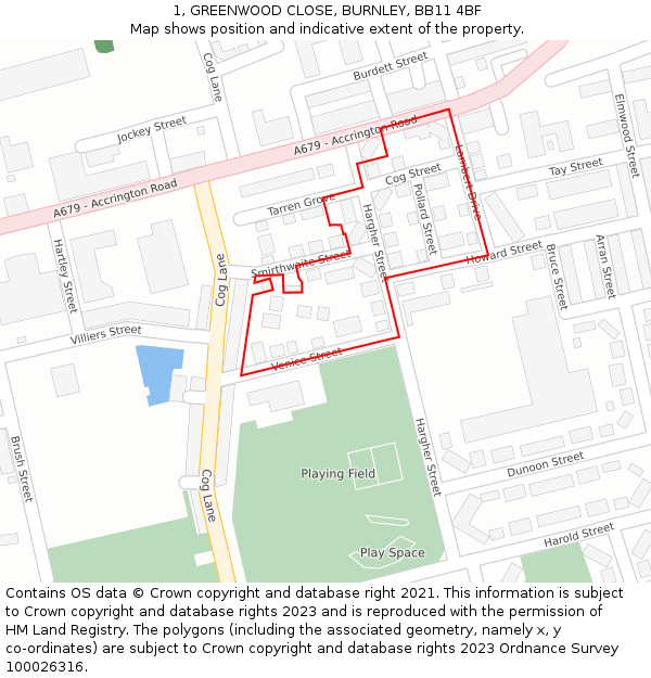 1, GREENWOOD CLOSE, BURNLEY, BB11 4BF: Location map and indicative extent of plot