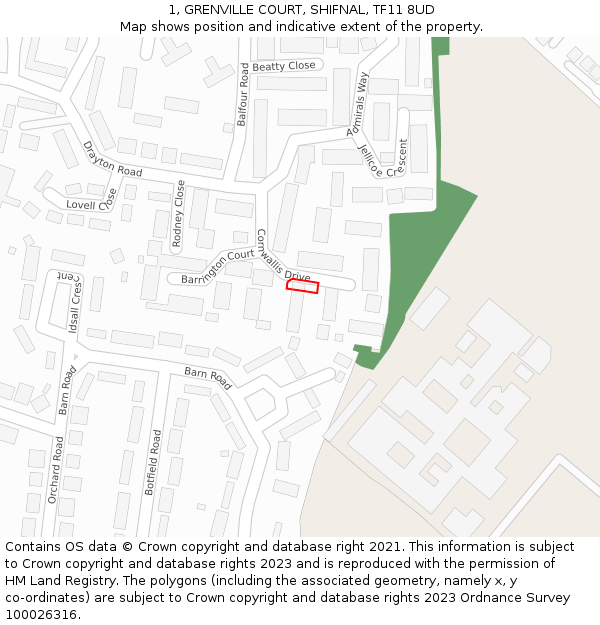 1, GRENVILLE COURT, SHIFNAL, TF11 8UD: Location map and indicative extent of plot