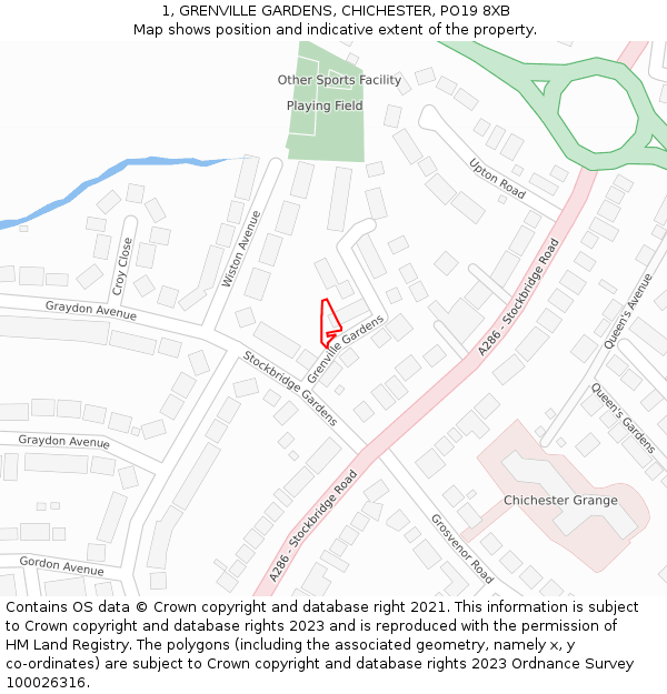 1, GRENVILLE GARDENS, CHICHESTER, PO19 8XB: Location map and indicative extent of plot